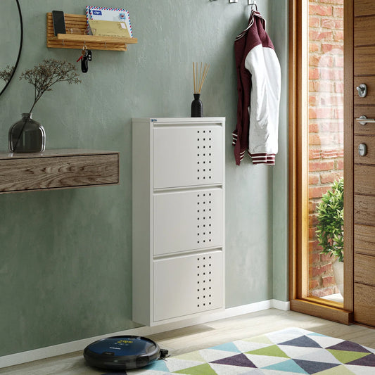 Antibacterial 3 Tier Metal Shoe Cabinet Front Holes
