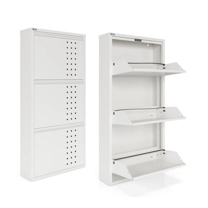 Antibacterial 3 Tier Metal Shoe Cabinet Front Holes
