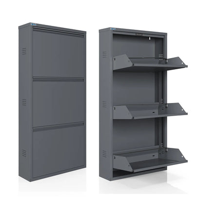 Antibacterial 3 Tier Metal Shoe Cabinet Side Holes