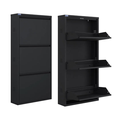Antibacterial 3 Tier Metal Shoe Cabinet Side Holes