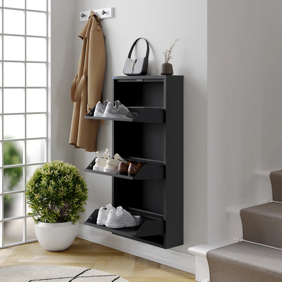 Antibacterial 3 Tier metal shoe cabinet without holes