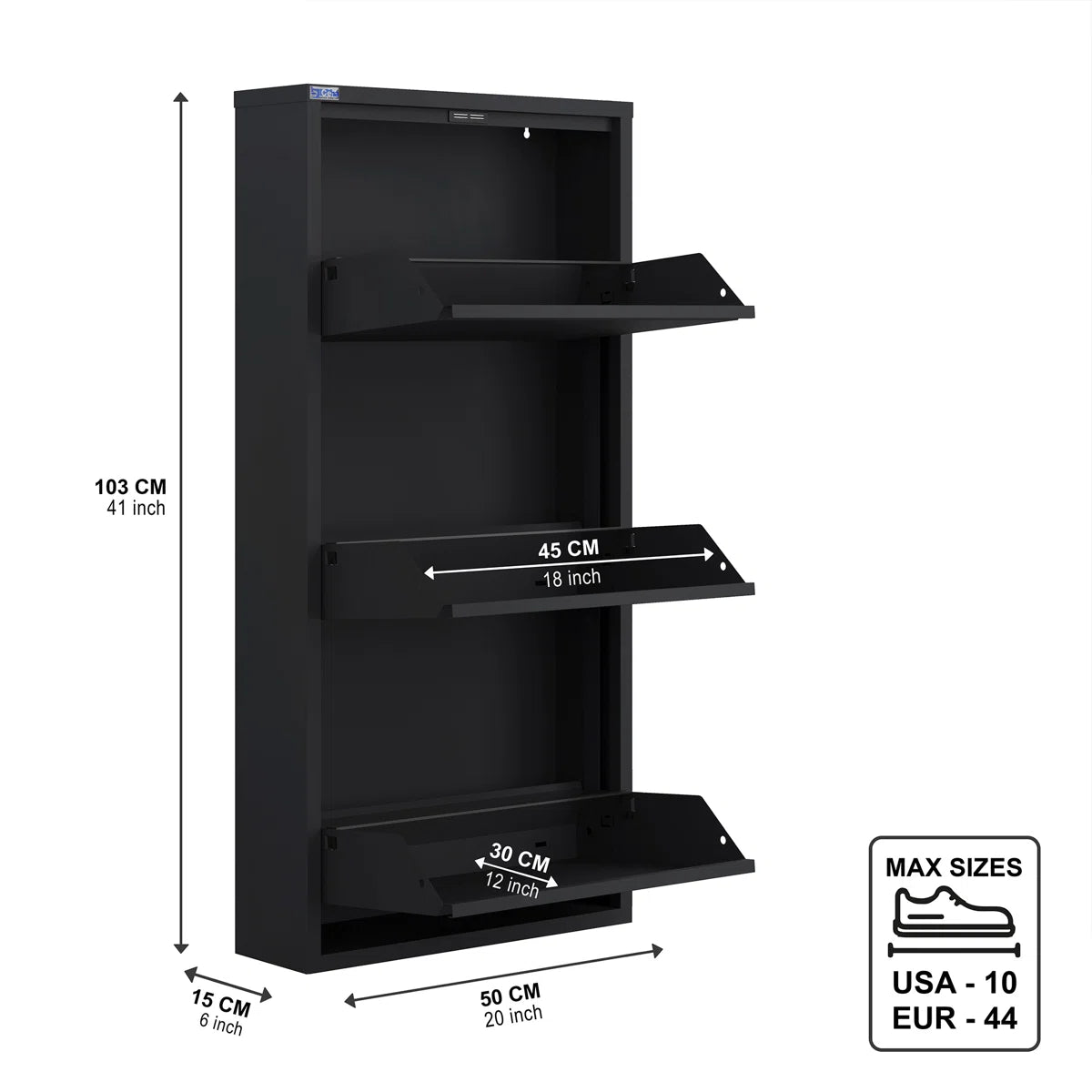 Antibacterial 3 Tier metal shoe cabinet without holes