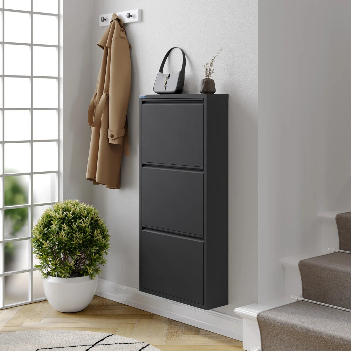 Antibacterial 3 Tier metal shoe cabinet without holes