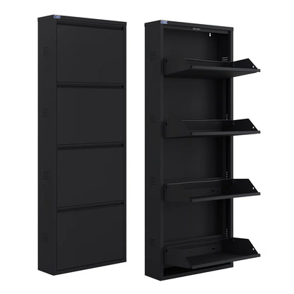 Antibacterial 4 Tier Metal Shoe Cabinet Side Holes