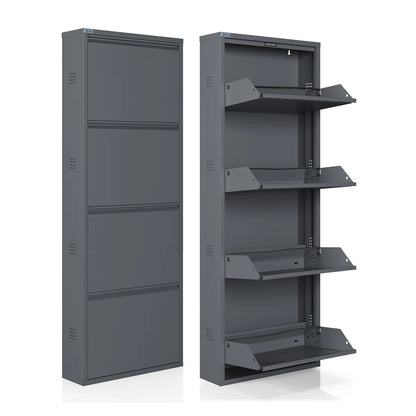 Antibacterial 4 Tier Metal Shoe Cabinet Side Holes