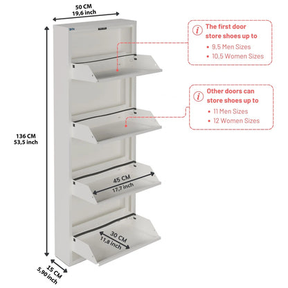 Antibacterial 4 Tier Metal Shoe Cabinet Without Holes