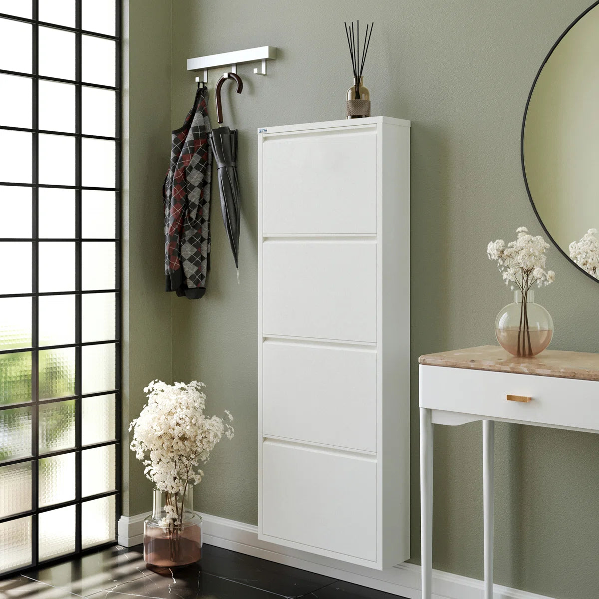 Antibacterial 4 Tier Metal Shoe Cabinet Without Holes