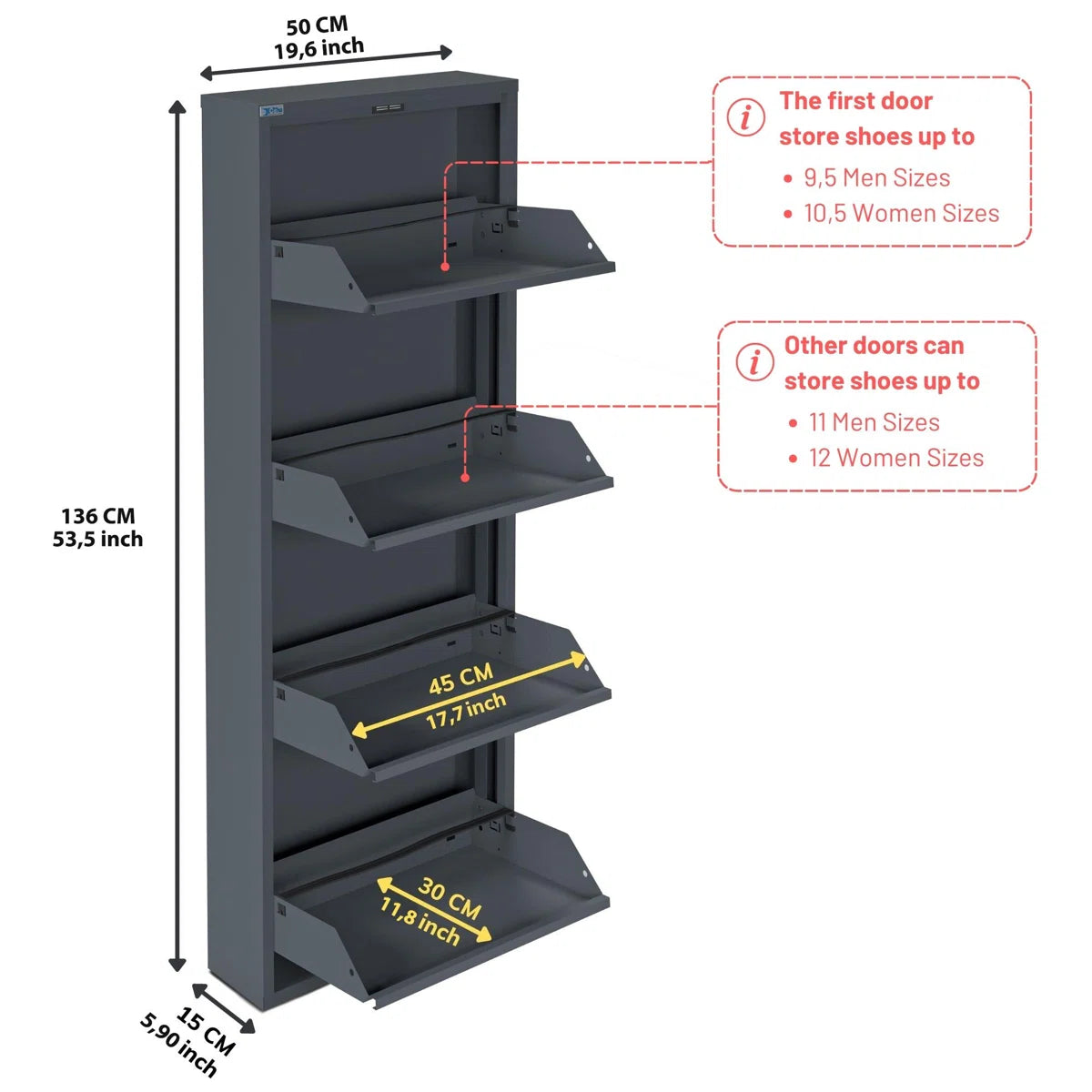 Antibacterial 4 Tier Metal Shoe Cabinet Without Holes