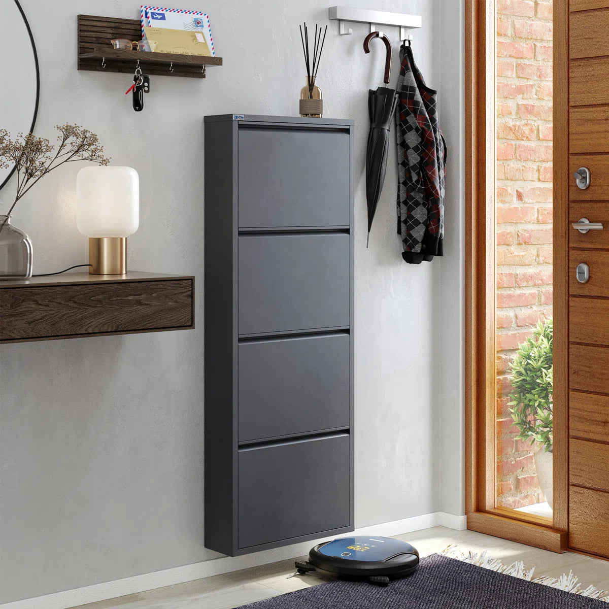 Antibacterial 4 Tier Metal Shoe Cabinet Without Holes