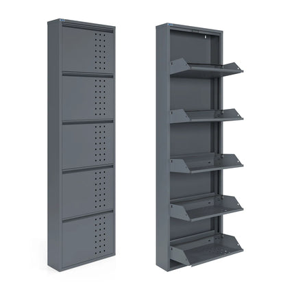 Antibacterial 5 Tier Metal Shoe Cabinet Front Holes