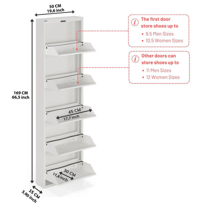 Antibacterial 5 Tier Metal Shoe Cabinet Front Holes