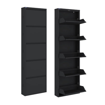 Antibacterial 5 Tier Metal Shoe Cabinet Side Holes