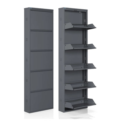 Antibacterial 5 Tier Metal Shoe Cabinet Side Holes
