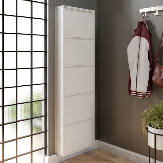 Antibacterial 5 Tier Metal Shoe Cabinet Side Holes