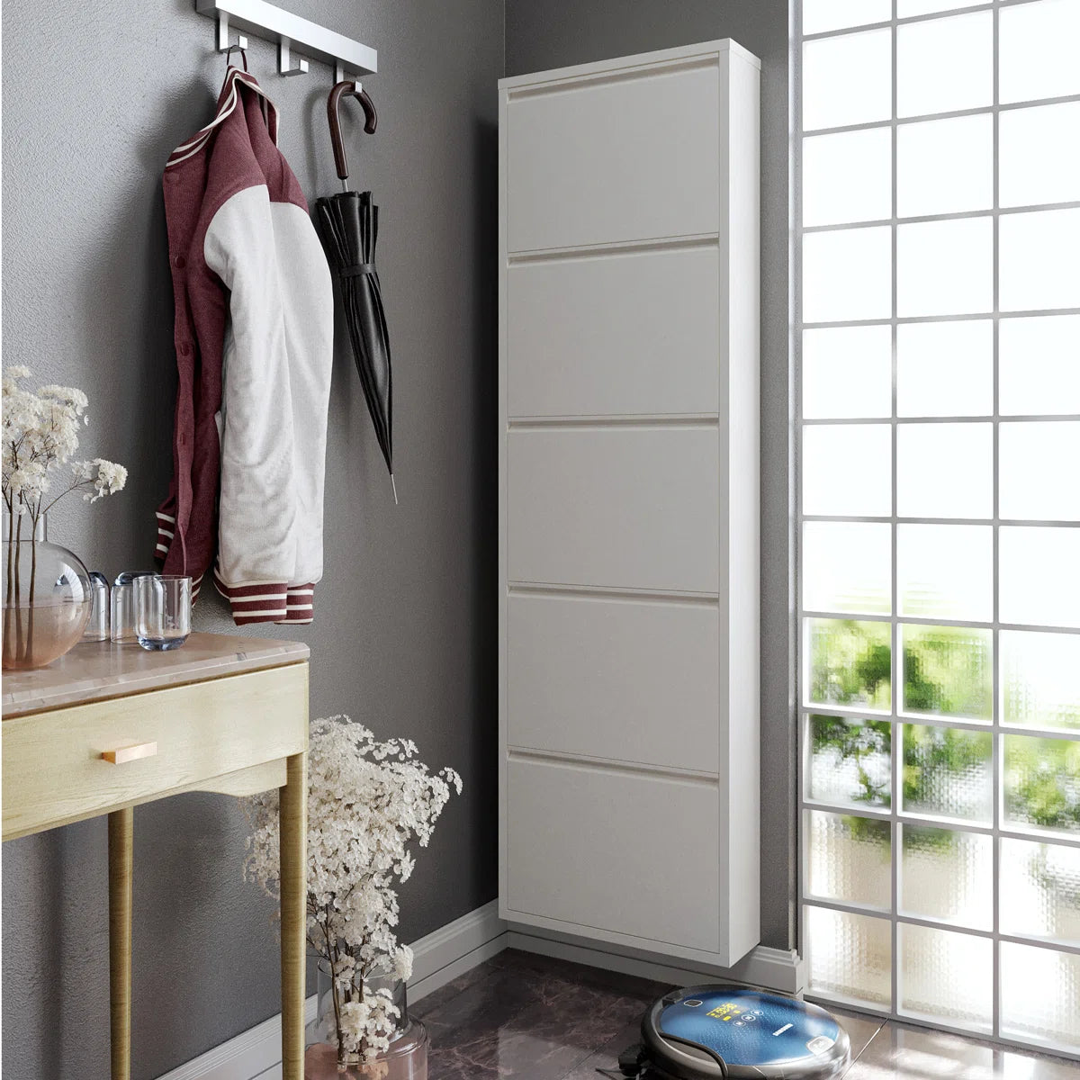Antibacterial 5 Tier Metal Shoe Cabinet Without Holes