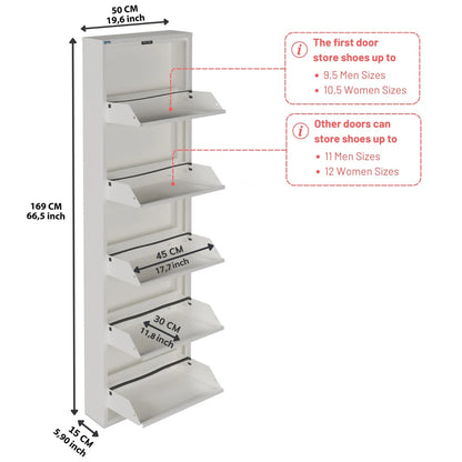 Antibacterial 5 Tier Metal Shoe Cabinet Without Holes