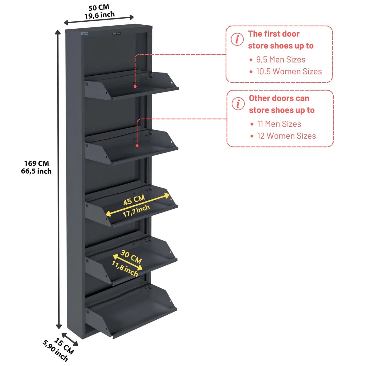 Antibacterial 5 Tier Metal Shoe Cabinet Without Holes