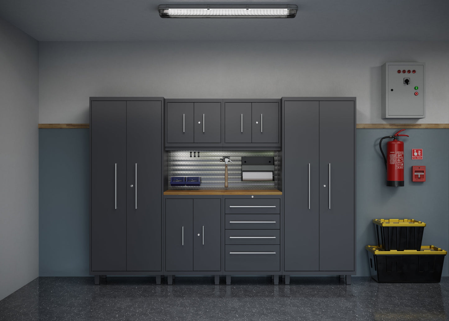 Core Plus Series 7pc Cabinet Set with Base, Wall Cabinets and 30" Lockers