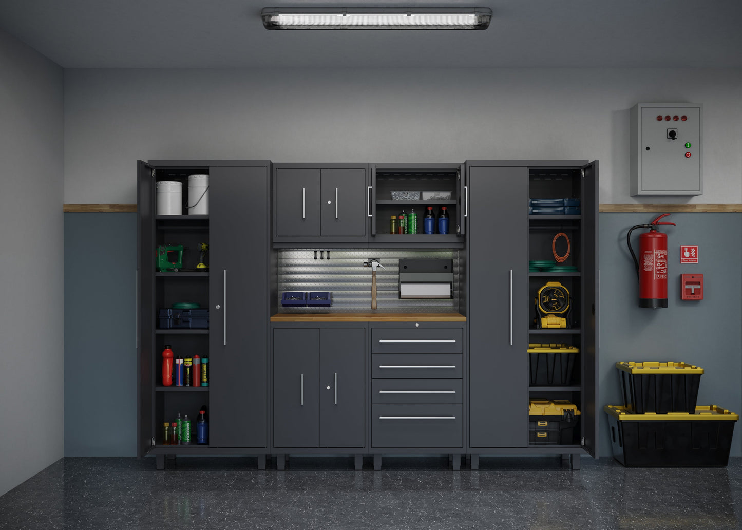 Core Plus Series 7pc Cabinet Set with Base, Tool, Wall Cabinets and 30" Lockers