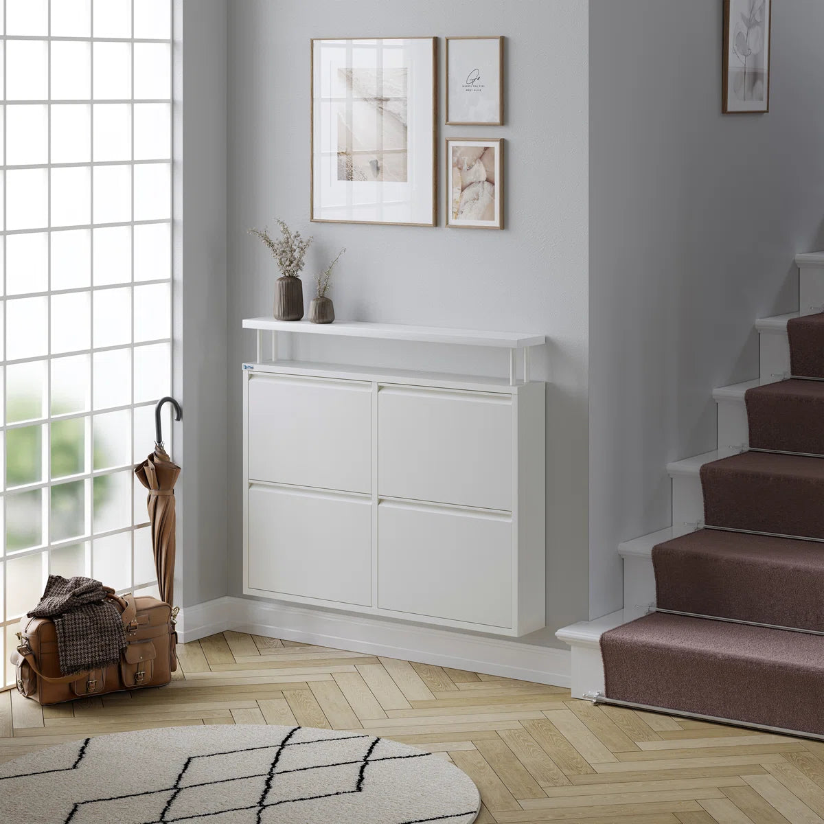 Antibacterial 4 Tier metal shoe cabinet with shelf