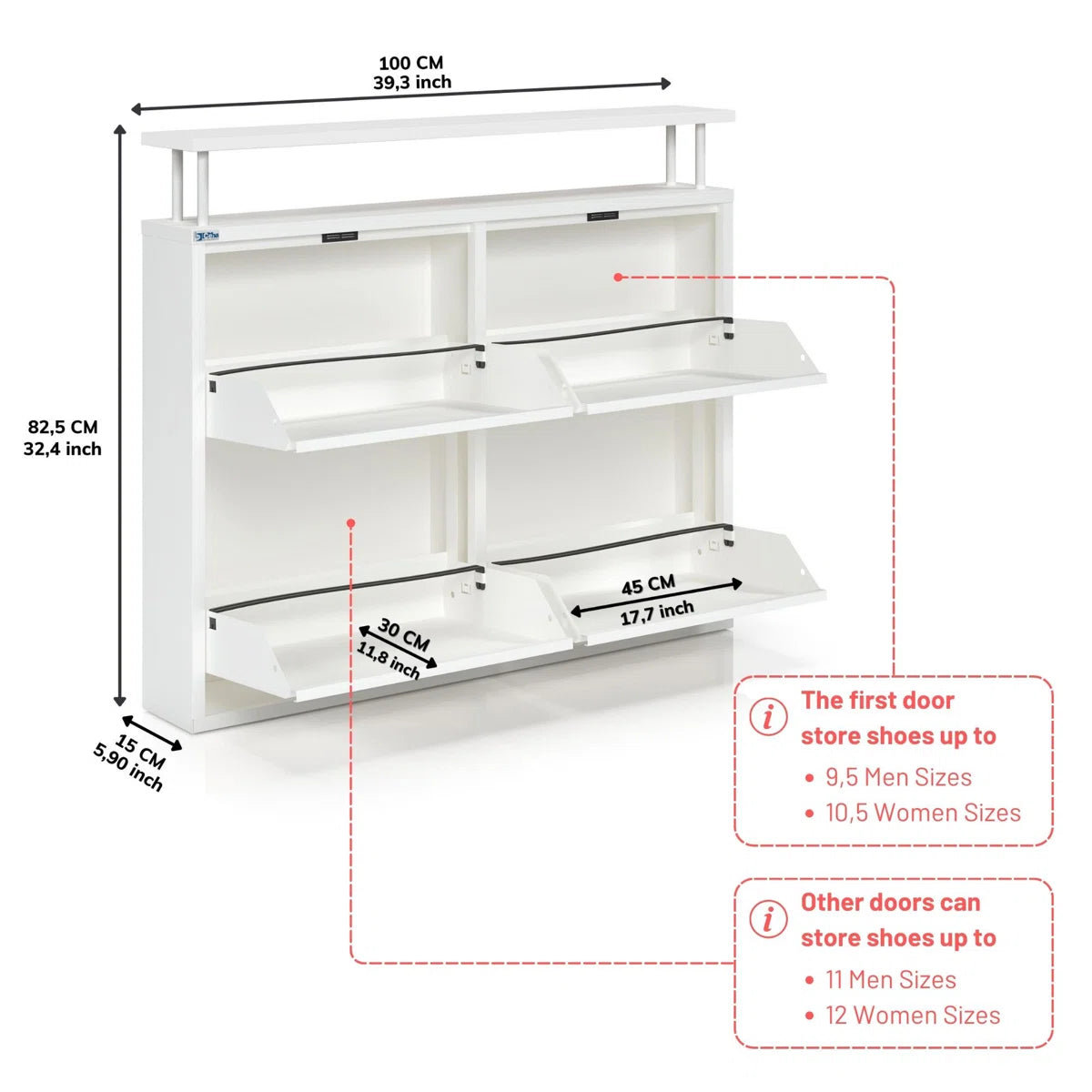Antibacterial 4 Tier metal shoe cabinet with shelf
