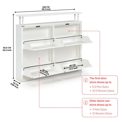 Antibacterial 4 Tier metal shoe cabinet with shelf