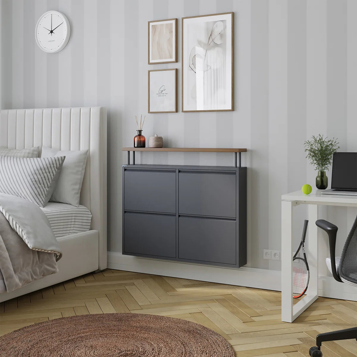 Antibacterial 4 Tier metal shoe cabinet with shelf