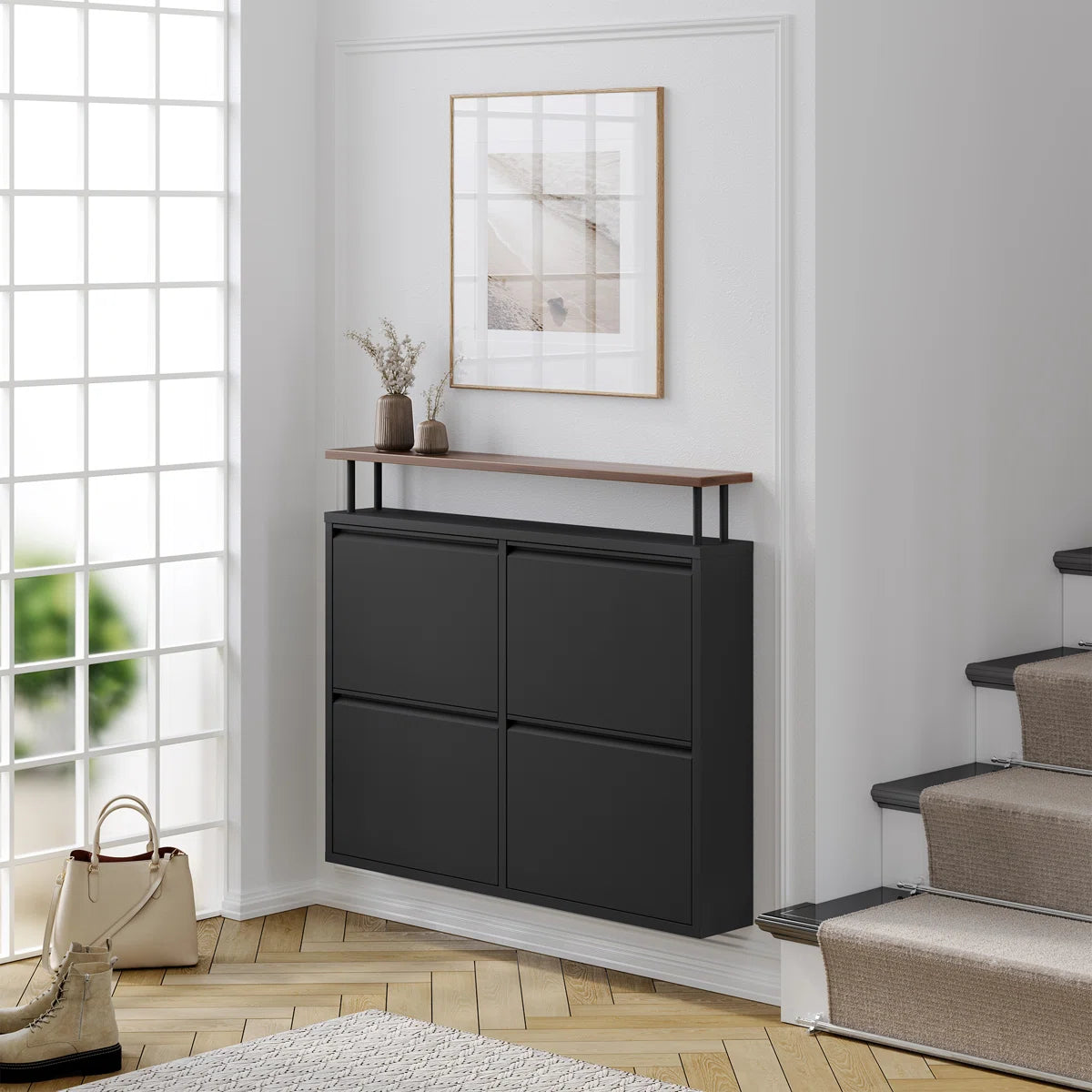 Antibacterial 4 Tier metal shoe cabinet with shelf
