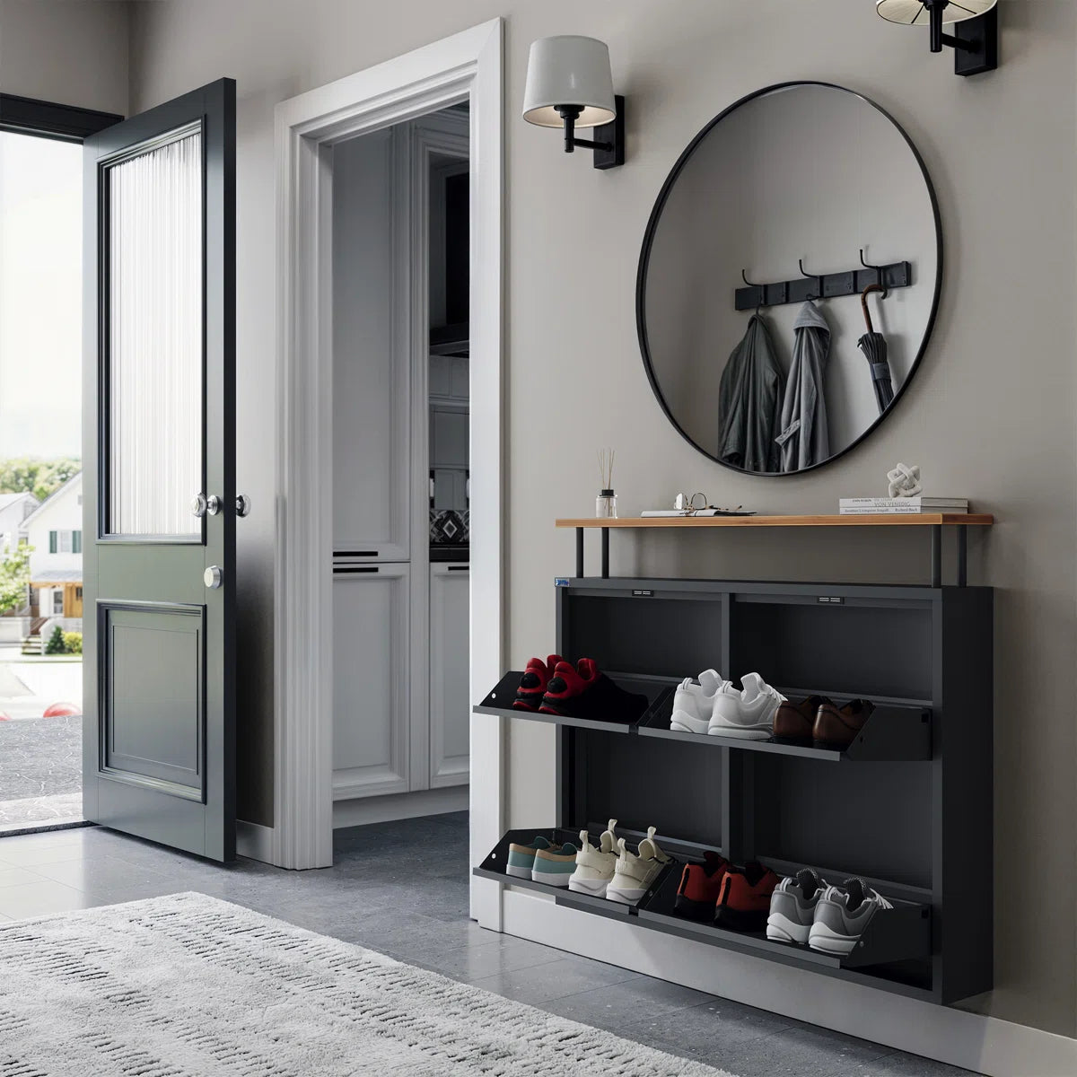 Antibacterial 4 Tier metal shoe cabinet with shelf