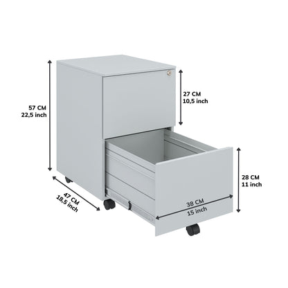 Mobile Metal Filing Cabinet with Lock – 2-Drawer or 3-Drawer Pedestal on Wheels - JMKG