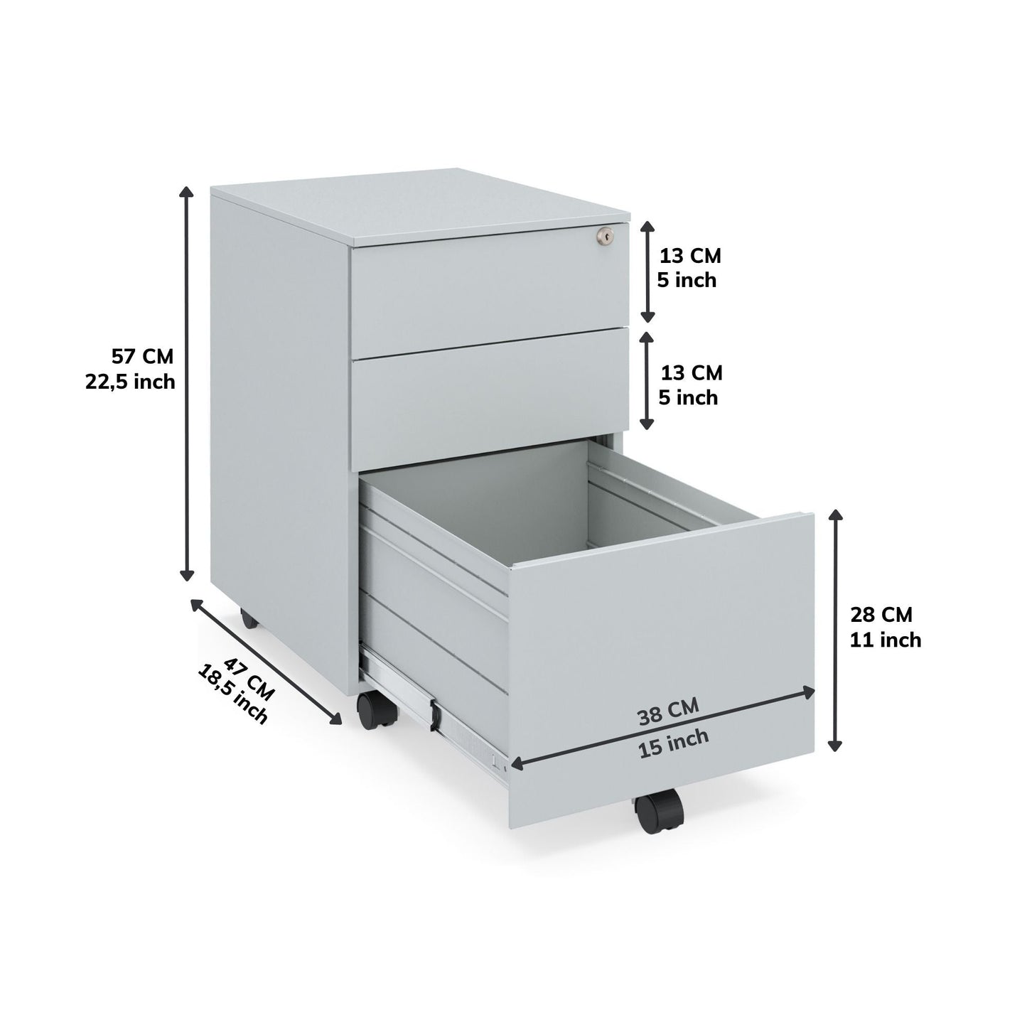 Mobile Metal Filing Cabinet with Lock – 2-Drawer or 3-Drawer Pedestal on Wheels - JMKG